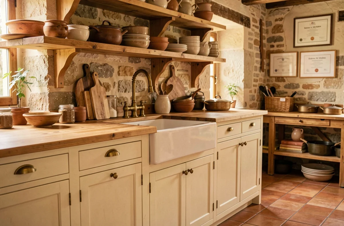 Cuisine artisanale en bois massif exposée chez AMB à Varennes-Saint-Sauveur