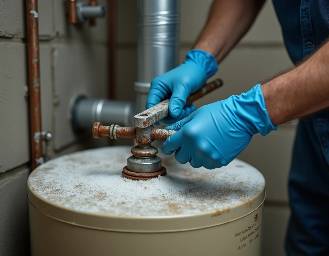 Remplacement d'une anode magnésium corrodée lors de l'entretien d'un chauffe-eau