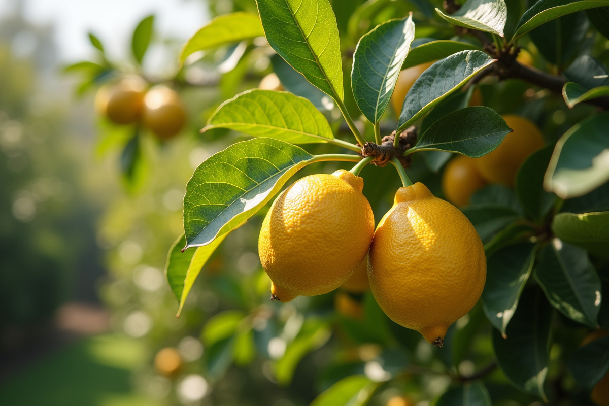 Arbre de citron mature dans un jardin en plein soleil