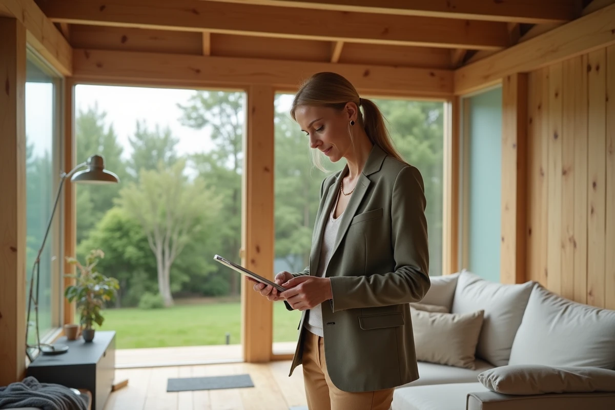 Architecte inspecte intérieur d’une maison écologique