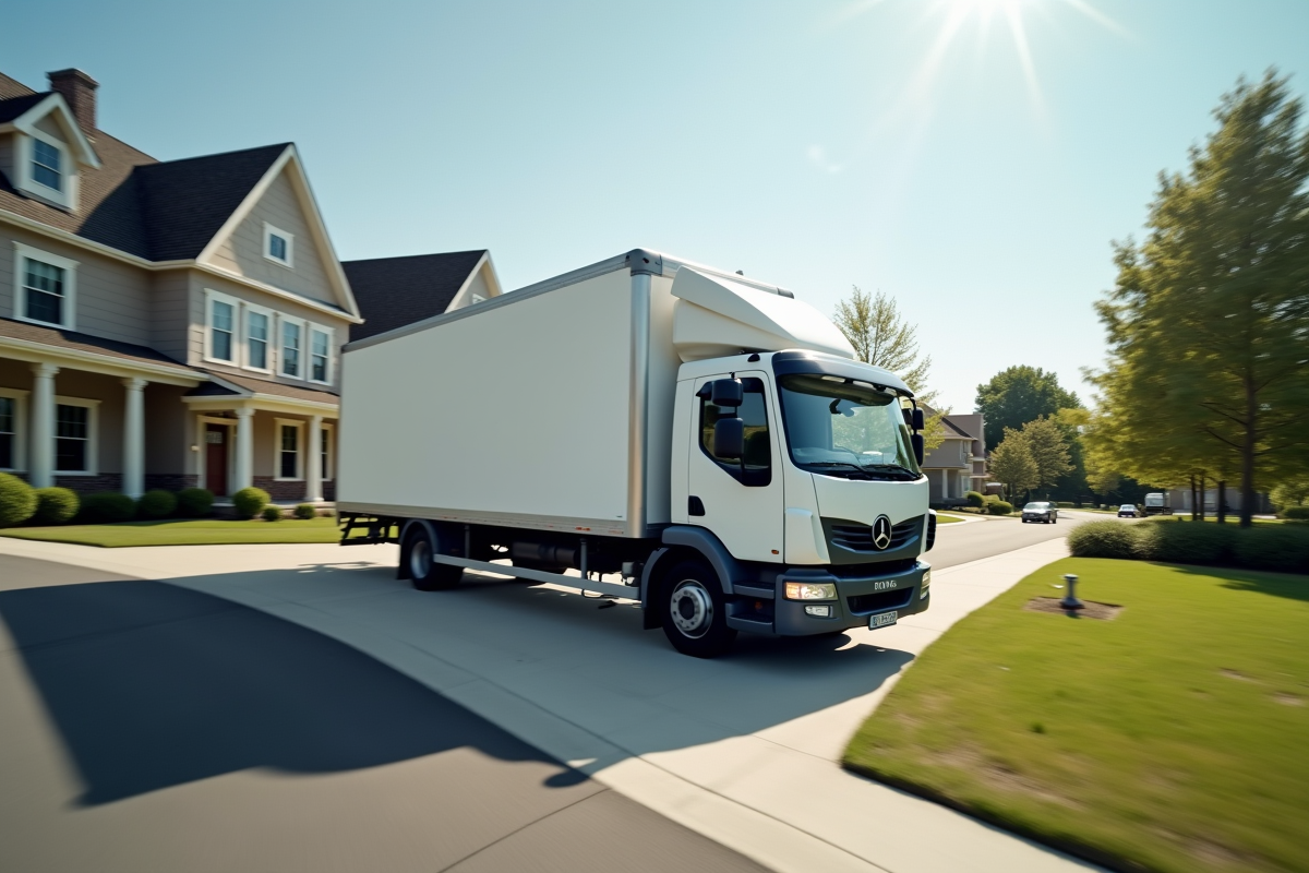 Camion de déménagement stationné près d