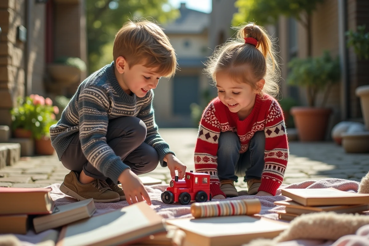 Deux enfants regardant des jouets lors d