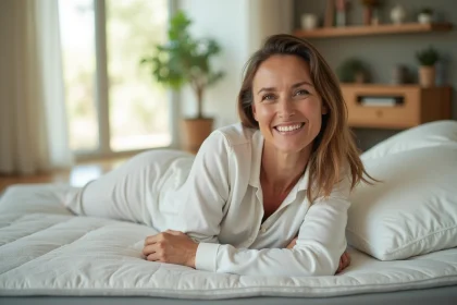 Femme détendue en pyjama sur un matelas moderne
