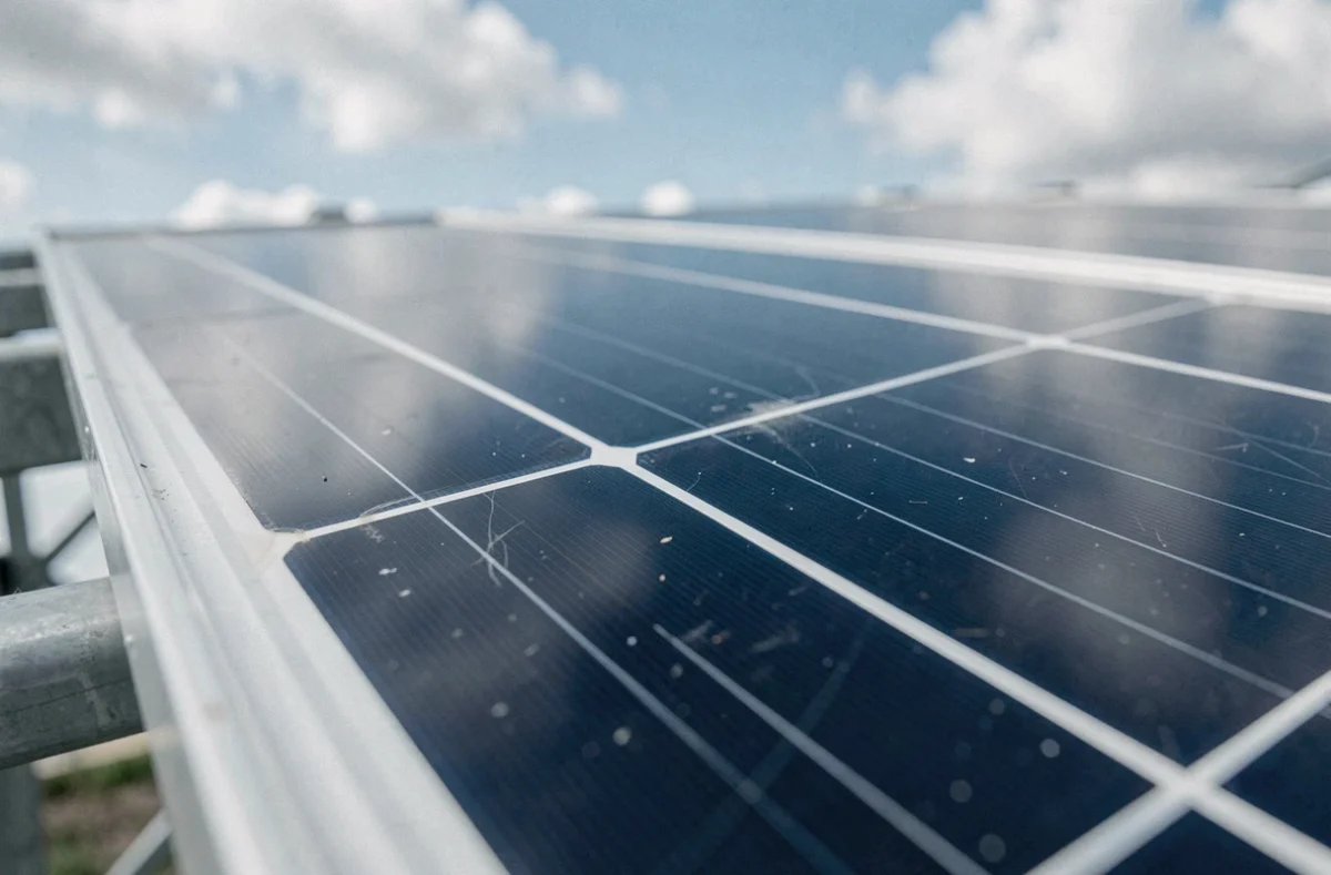 Gros plan sur les cellules monocristallines d'un panneau solaire 300W avec détail de la grille photovoltaïque