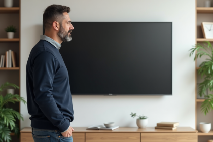 Homme examinant une VMC moderne dans un salon familial