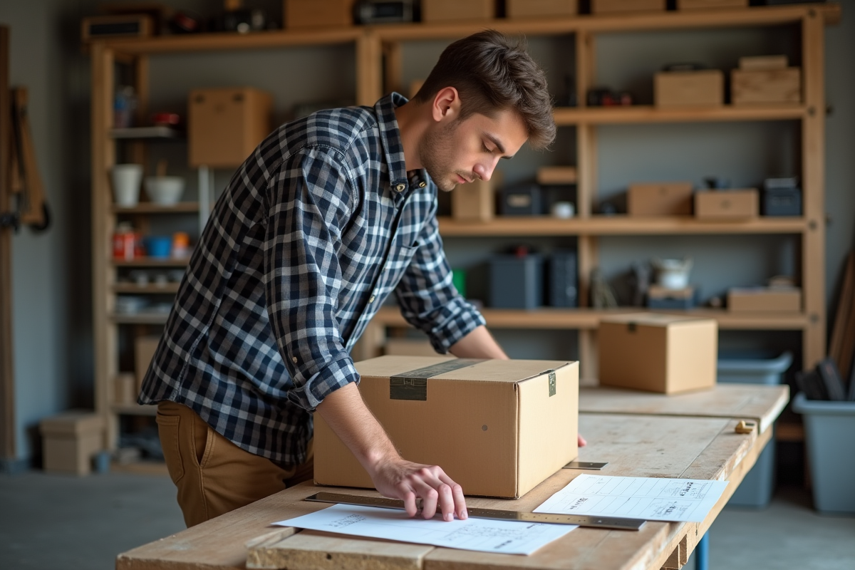 Jeune homme notant les dimensions d