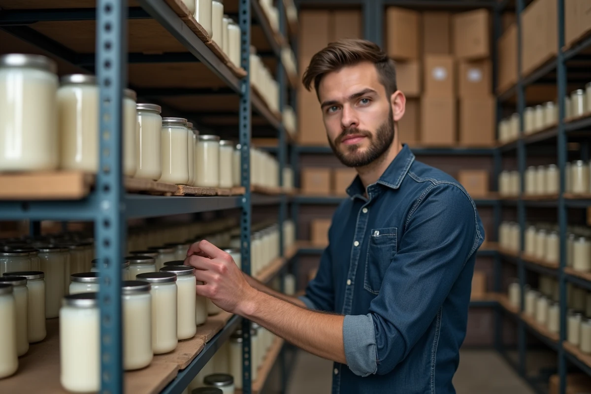 Jeune homme organisant des bougies dans un atelier moderne