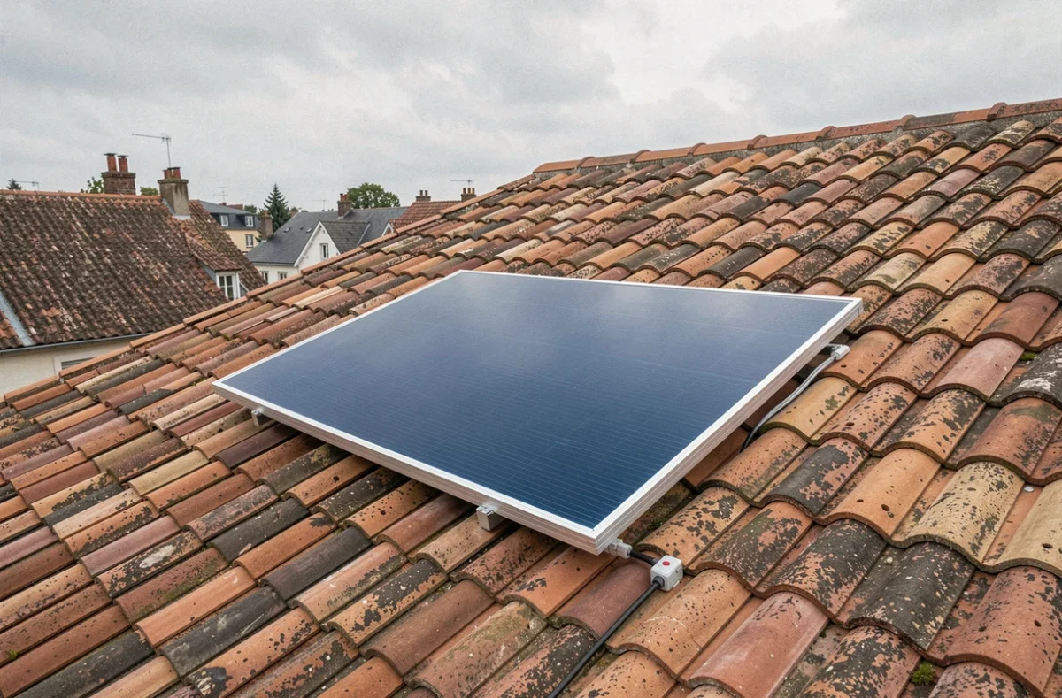Panneau solaire plug and play Dualsun installé sur un toit en tuiles d'une maison résidentielle française