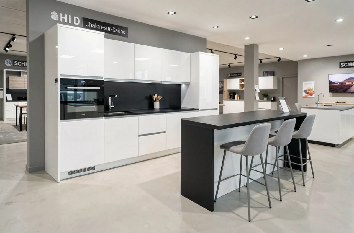 Cuisine haut de gamme exposée dans le showroom Schmidt de Chalon-sur-Saône